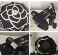 Chanel VIP Gift Camellia Flower Black & Cream Umbrella 
