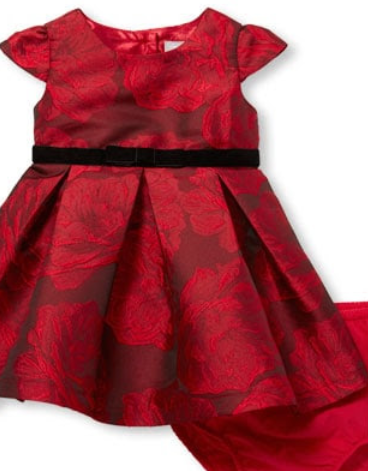Baby Girls Short Cap Sleeve Floral Jacquard Dress And Bloomers Set