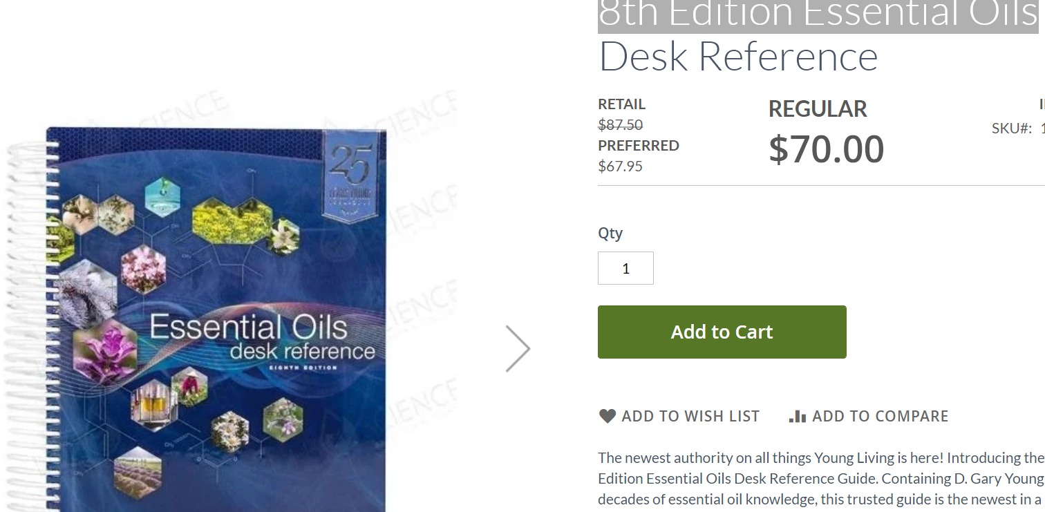 Young Living essential oil desk refference 