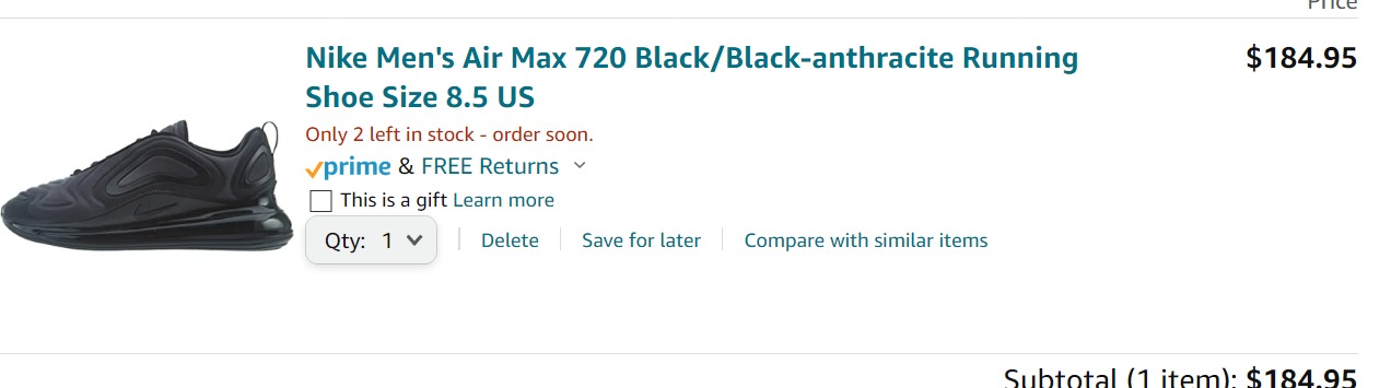 Nike Men's Air Max 720 Black/Black-anthracite Running Shoe Size 8.5 US