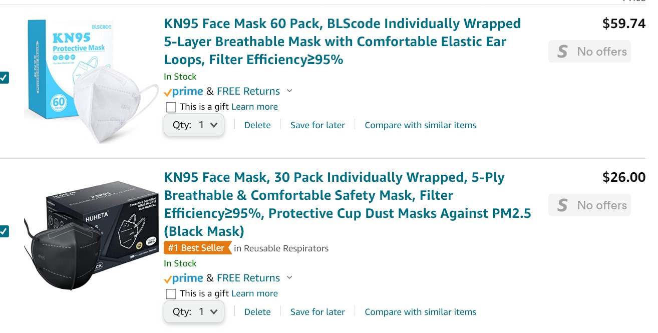 Amazon bundle of 3 sets face masks